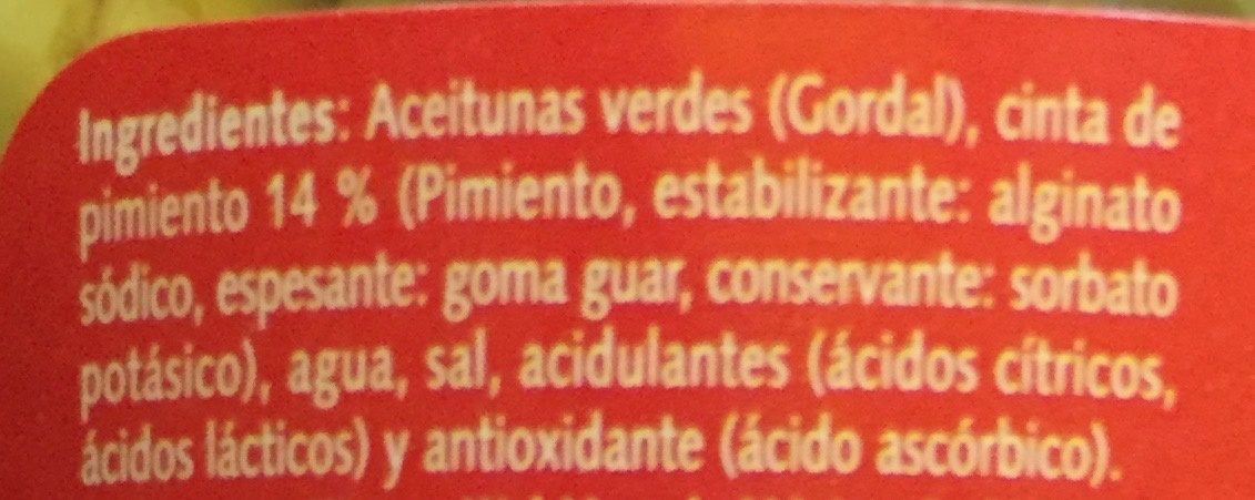 Aceitunas Gordal Rellenas de Pimiento - Ingredientes