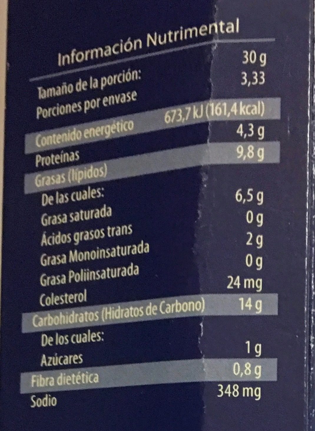 World table Galletas de hojaldre tipo banderillascon queso gouda y edam - Tableau nutritionnel - es