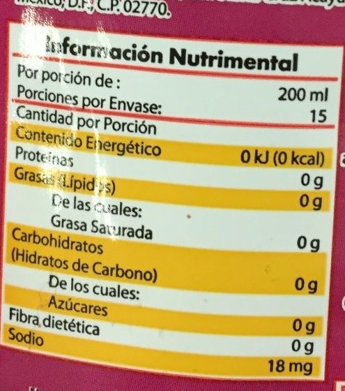 Refresco Tutti Fruti - Información nutricional