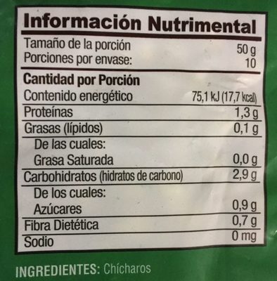 Chícharos, Great Value, - Información nutricional