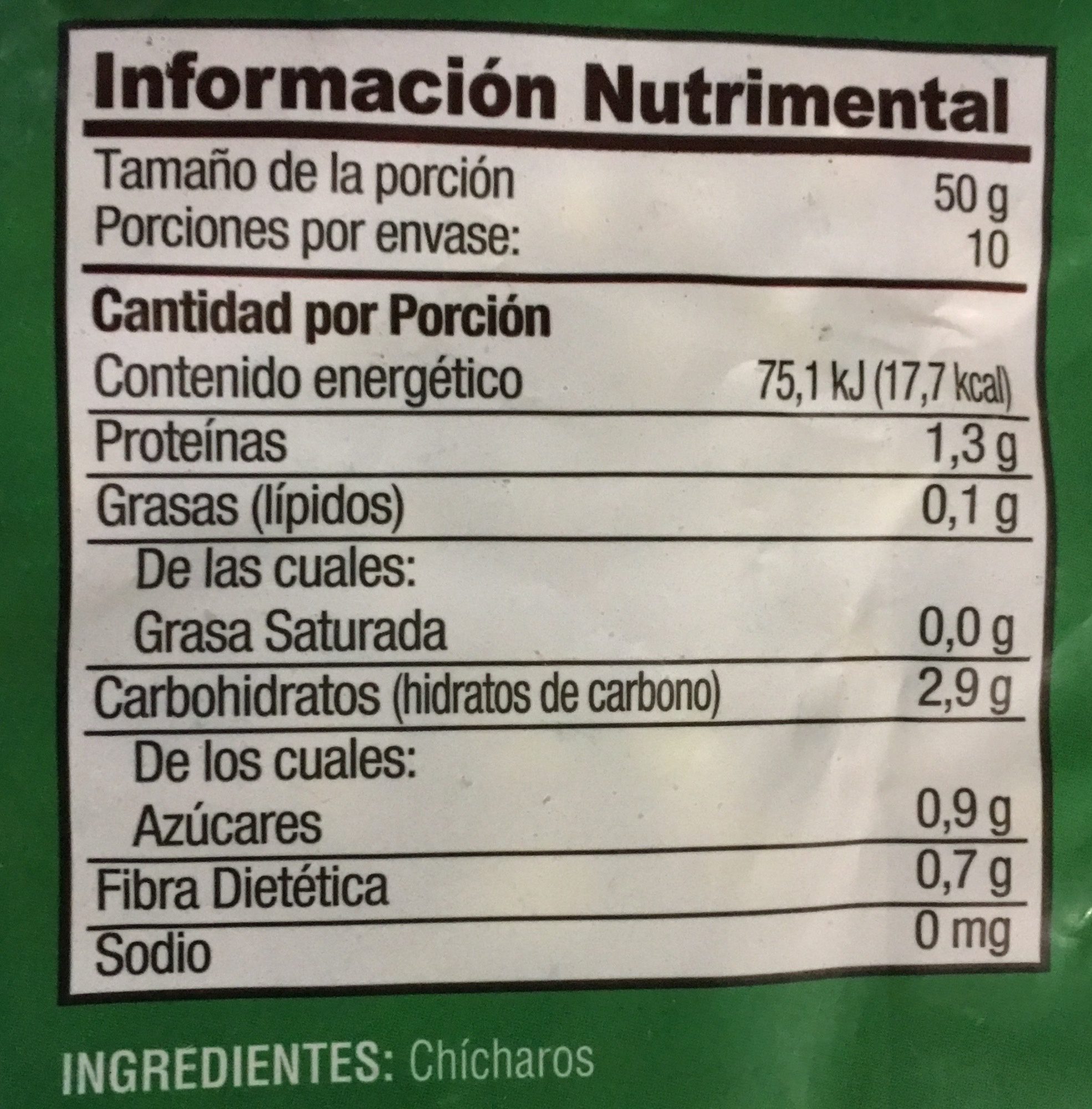 Chícharos, Great Value, - Información nutricional