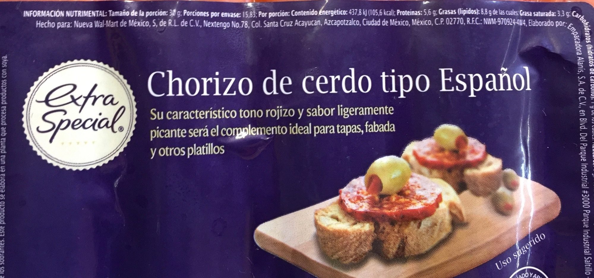 Chorizo de cerdo tipo español - Nutrition facts - es