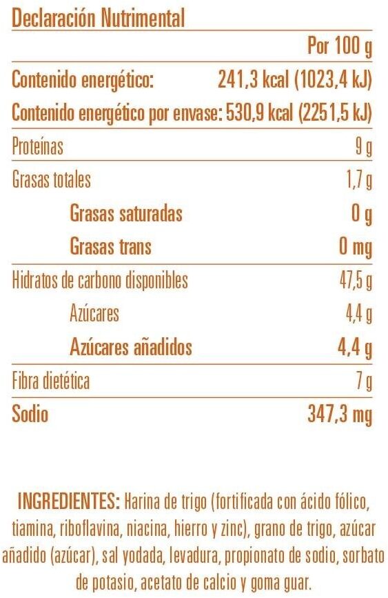 Pan pita de trigo integral - Informació nutricional - es
