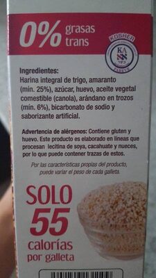 Galletas integrales de amaranto con arandano - Ingredients