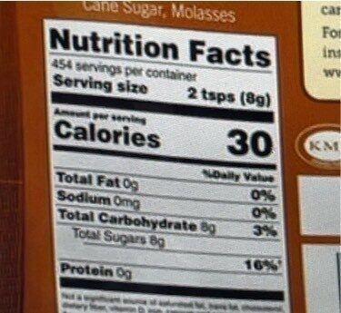 Brown sugar - Información nutricional - en