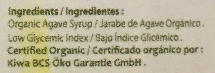 Jarabe De Agave Organico 680 GRS - Ingredientes