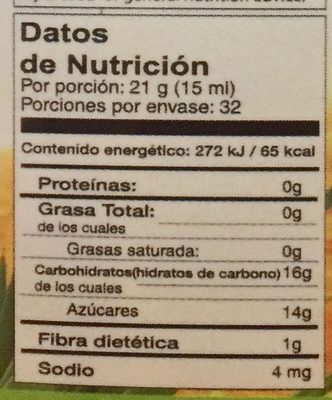 Jarabe De Agave Organico 680 GRS - Información nutricional