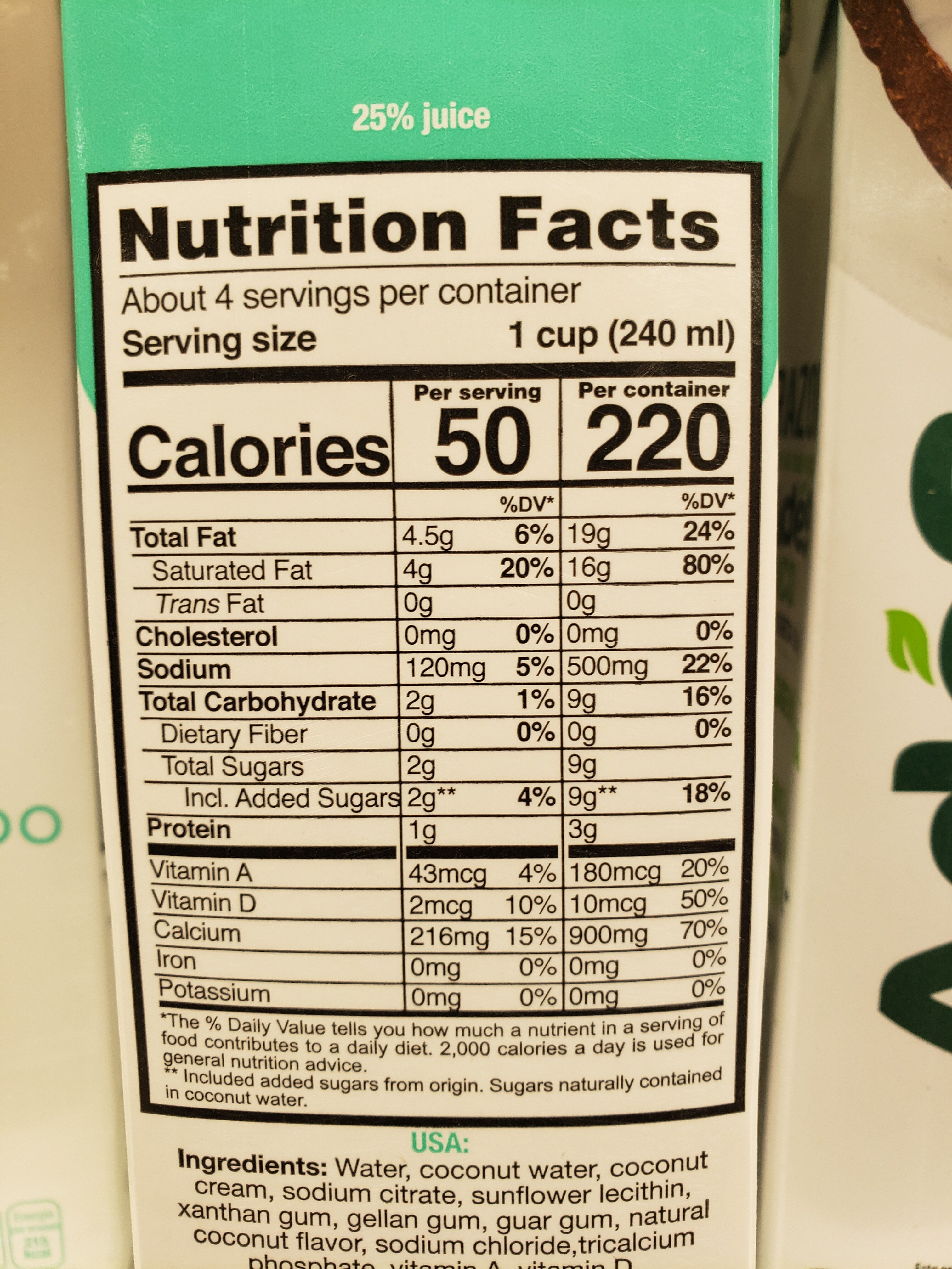 Alimento Líquido de Coco - Nutrition facts