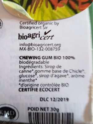 Organic Mayan Rainforest Chewing Gum Mint - Ingredients - fr