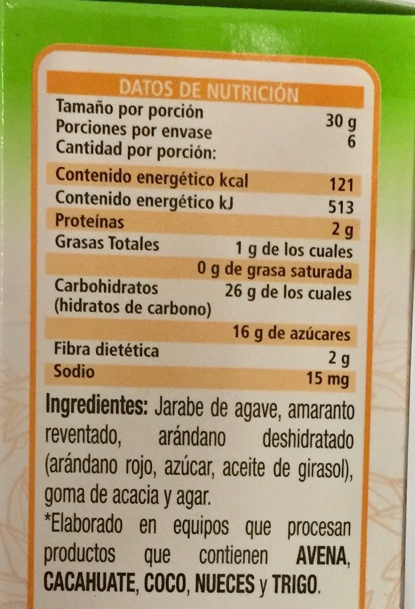 Barras de amaranto con arándano Nutriwell - Ingredients - es