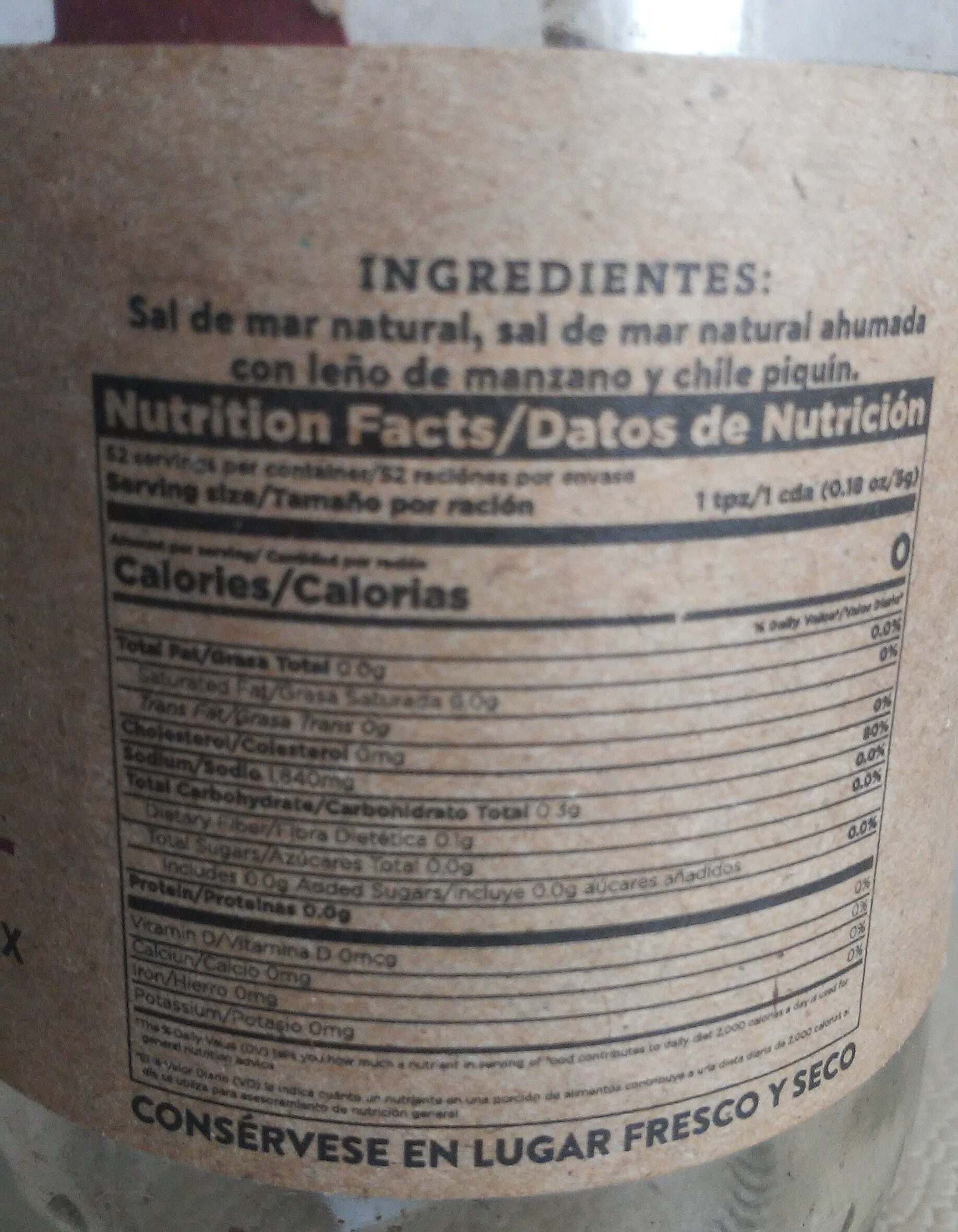 Sal de mar ahumada en manzano - Información nutricional