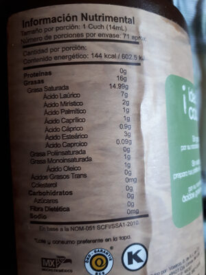 Aceite de coco orgánico - Näringsfakta - es