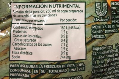 Sopa Méxicana Caldo de Camarón - Información nutricional