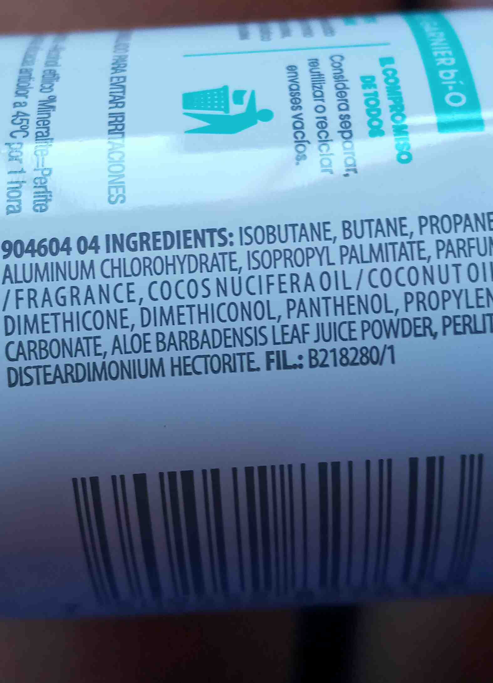 Bi-o antitranspirantes - Ingredients