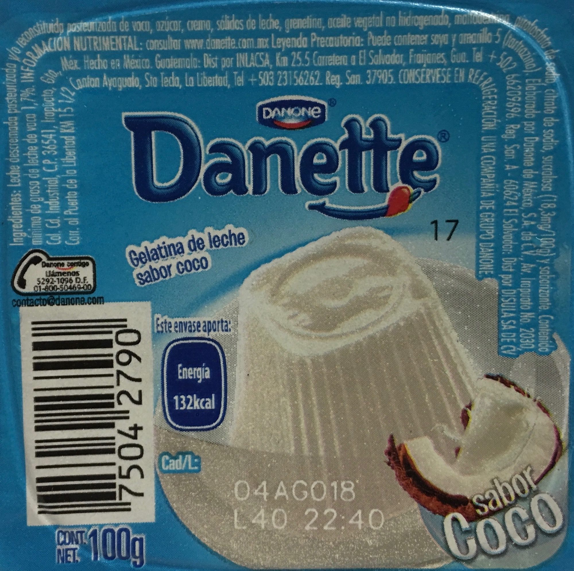 Danette Coco Danone - Ingredientes