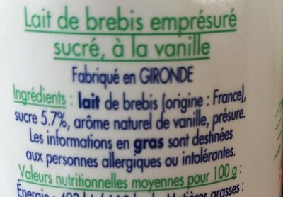 Caillé vanille - Ingredientes - fr