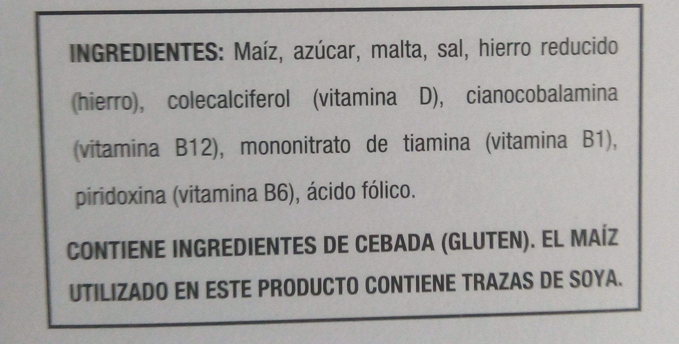 Corn Flakes - Ingredients - es