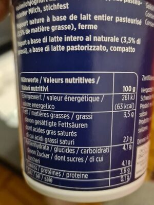 Yoghurt nature - Valori nutrizionali - fr