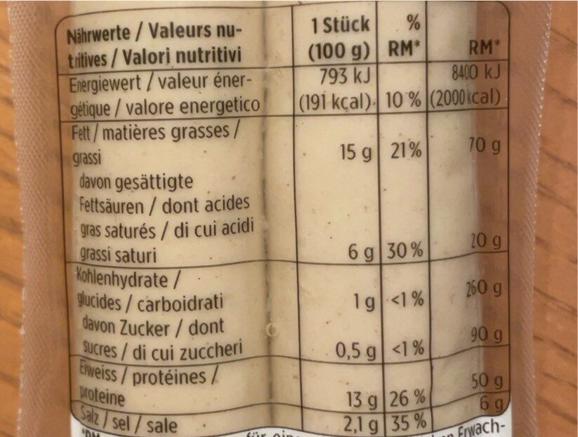 Geflügel Bratwurst - Valori nutrizionali - fr