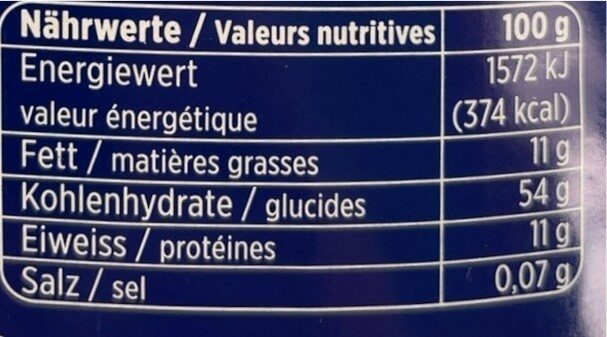 Muesli complet aux raisins et aux noix - Valori nutrizionali - fr