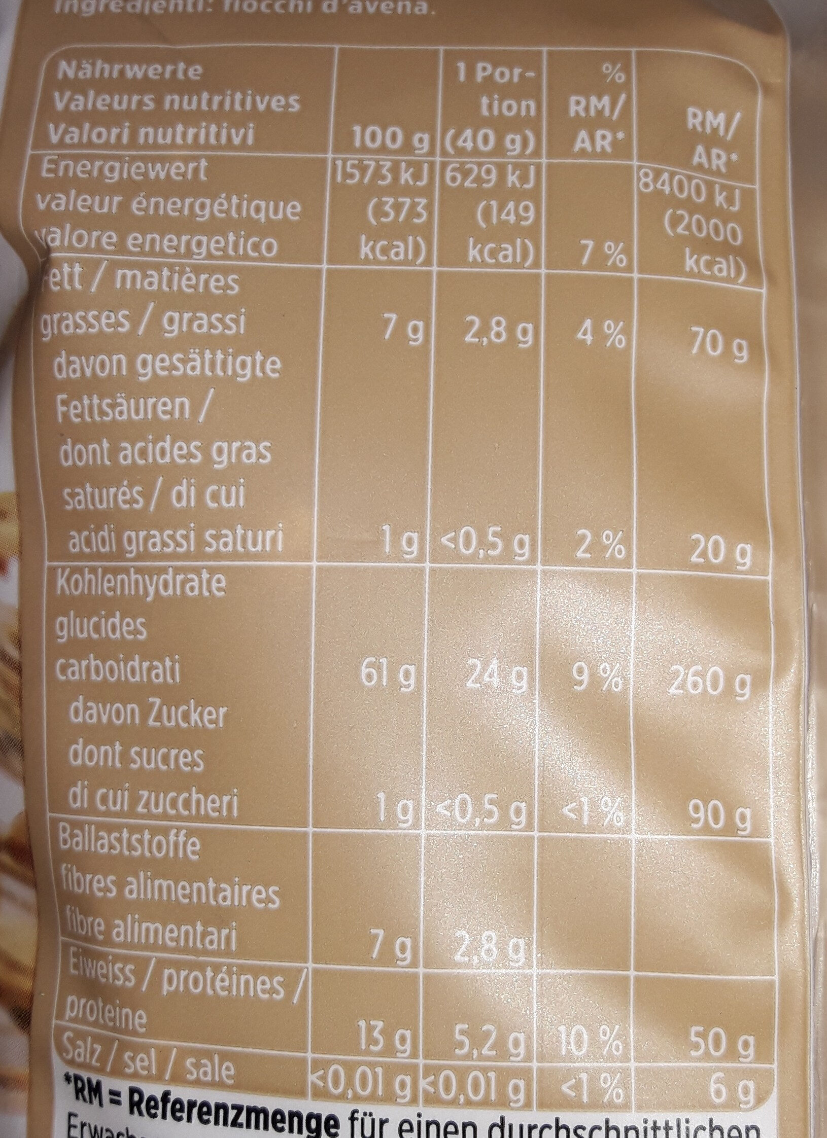 Flocon d'avoine complète - Valori nutrizionali - en