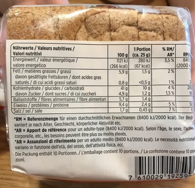 Toast foncé - Valori nutrizionali - fr
