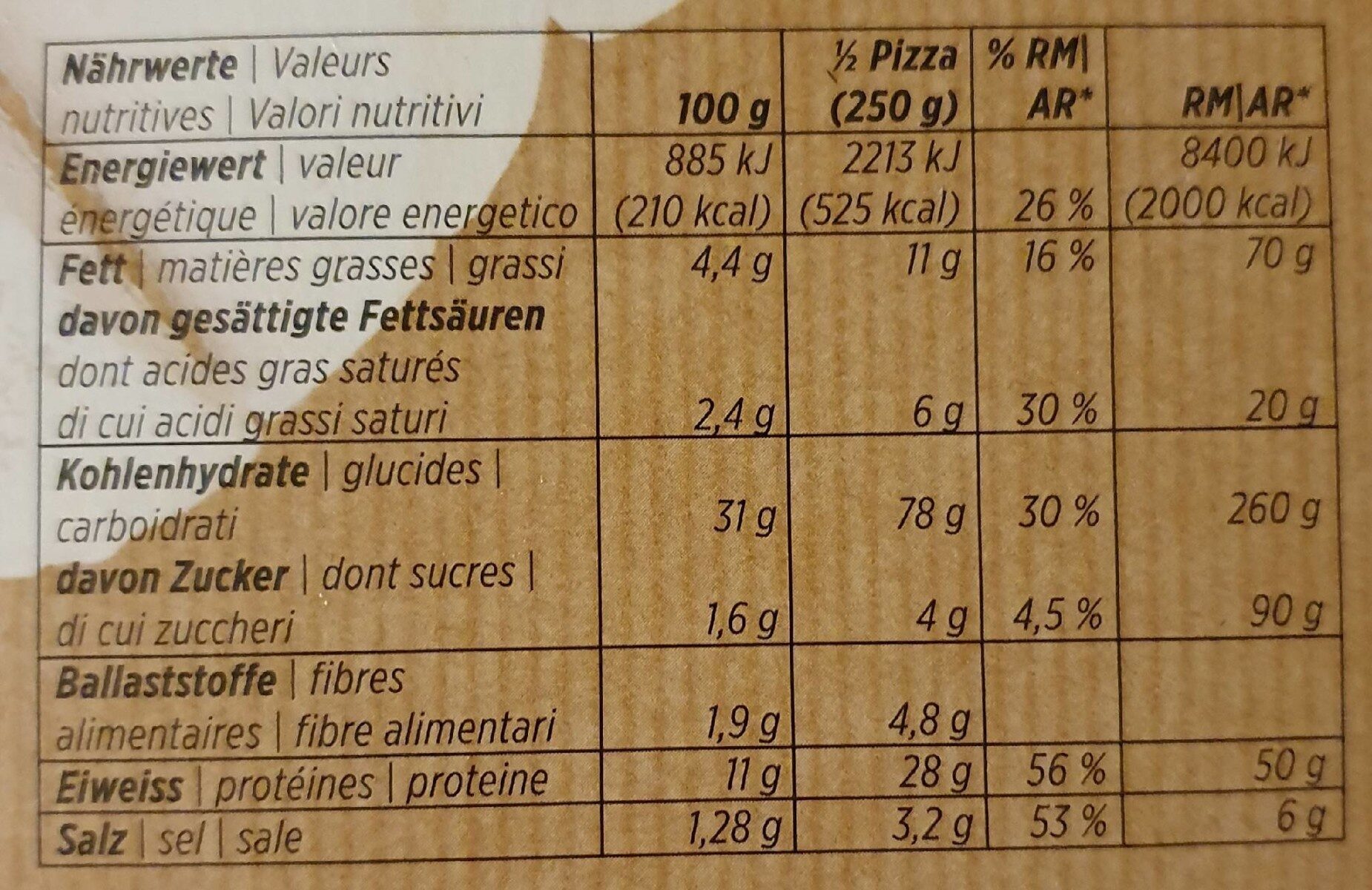 Pizza Prosciutto - Valori nutrizionali - fr