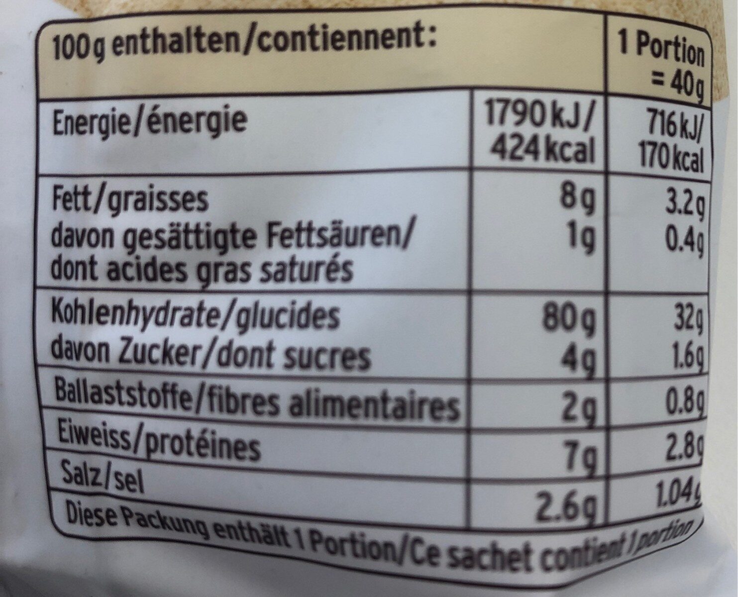 Baked Pretzel Salt - Tableau nutritionnel