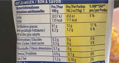Mayonnaise à la Française - Tableau nutritionnel