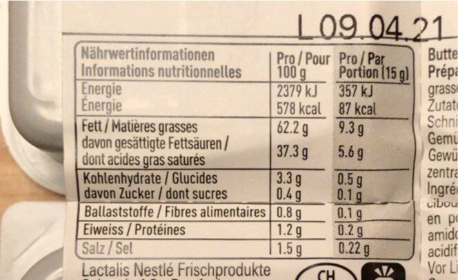 Beurre aux herbes - Valori nutrizionali - fr