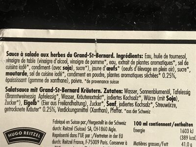 Sauce herbes du Gd-St-Bernard - Ingredienti - fr