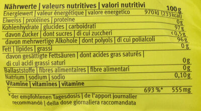 Mélisse citronnelle sans sucres - Tableau nutritionnel