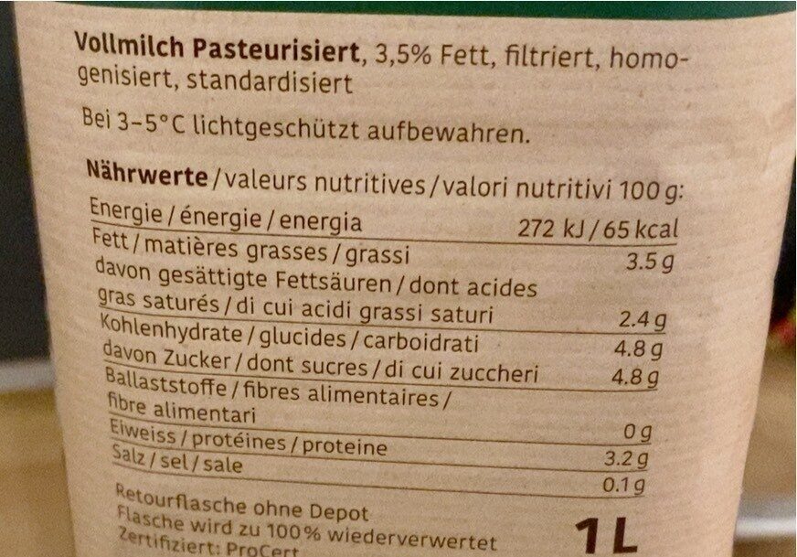 Weismilch volmilch PAST - Valori nutrizionali - fr