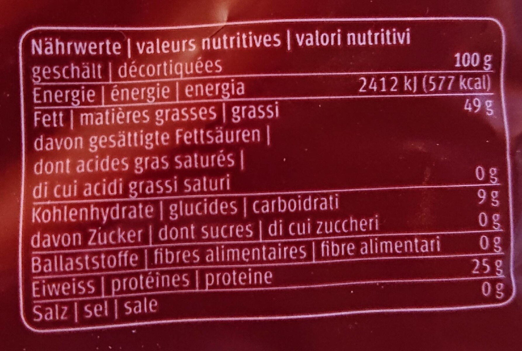 Erdnüsse - Nährwertangaben - fr
