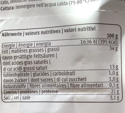 Saucisse fribourgeoise - Tableau nutritionnel