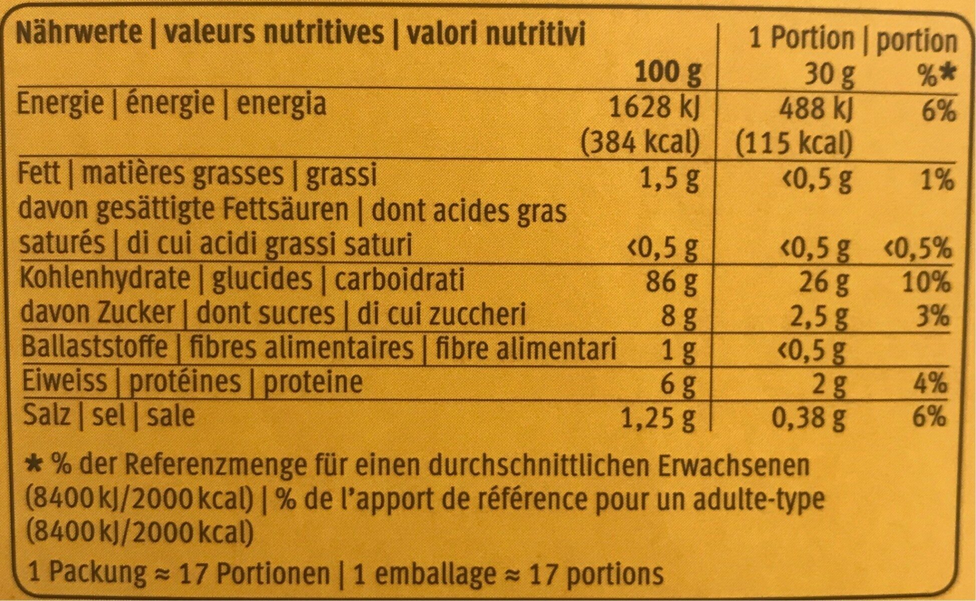 Crisp Rice, glutenfrei - Nutrition facts