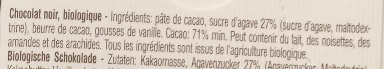 Agave Nectar, Cacao 71%, Bio & Fair - Ingredients - fr