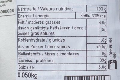 Bündnerfleisch - Tableau nutritionnel - en