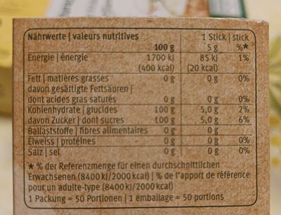 Sticks de sucre de canne - Valori nutrizionali - fr