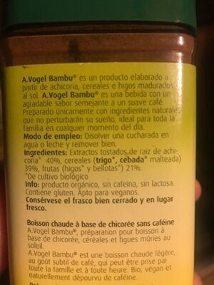 Bambu - Organic coffee substitute - Ingredients - es