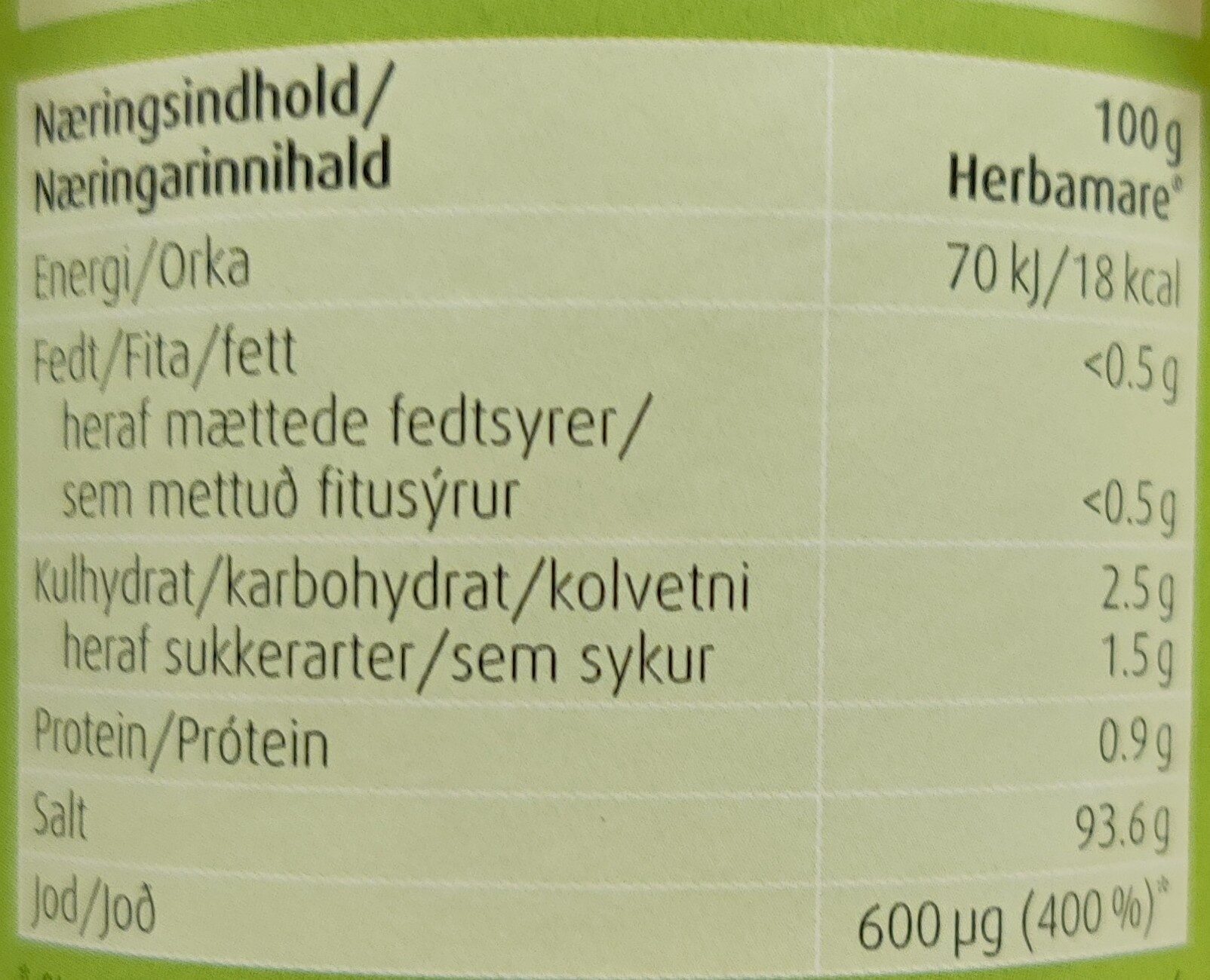 Herbamare Original - Nutrition facts