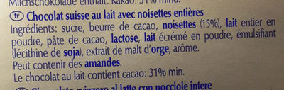 Swiss Premium Chocolate Milk Hazelnut - Ingredients - fr