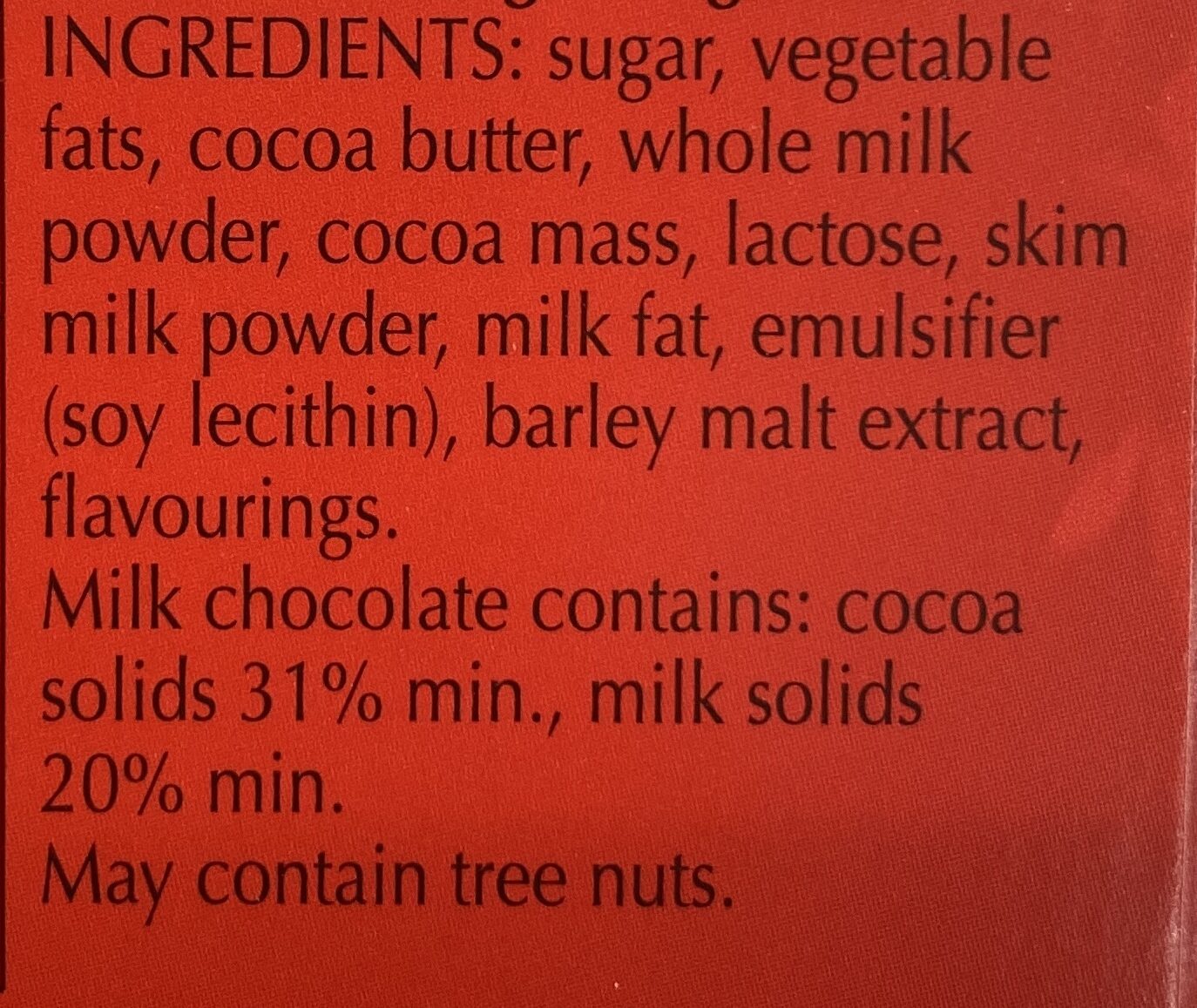 Lindor Milch - Ingredients