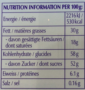 LAIT CRUNCHY Chocolat suisse extra fin au lait Crunchy - Tableau nutritionnel
