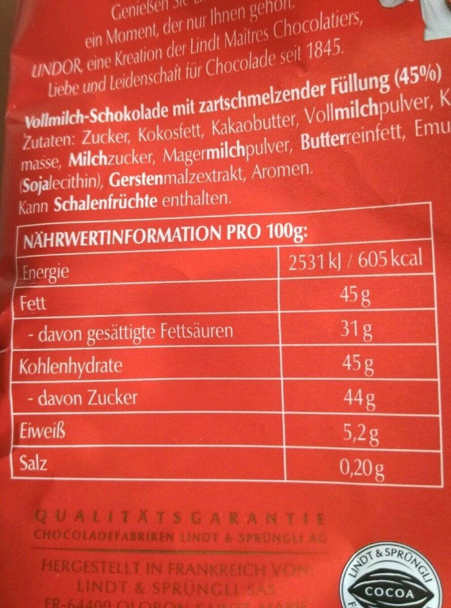 Lindt Lindor Milch 100G - Informació nutricional - fr