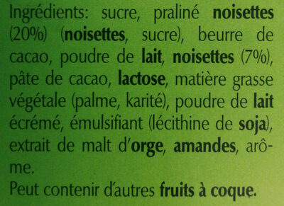 Chocoletti Lait praliné noisettes - Ingredienti - fr