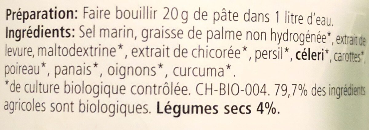 Gemüse-Bouillon Paste - Ingrédients