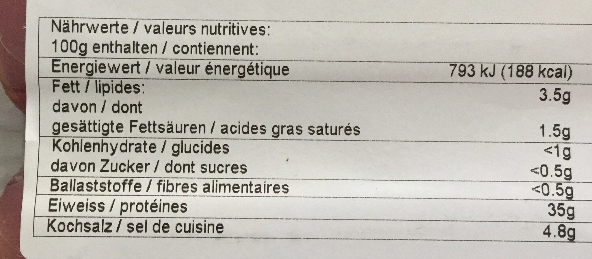 Viande des Grisons - Valori nutrizionali - fr