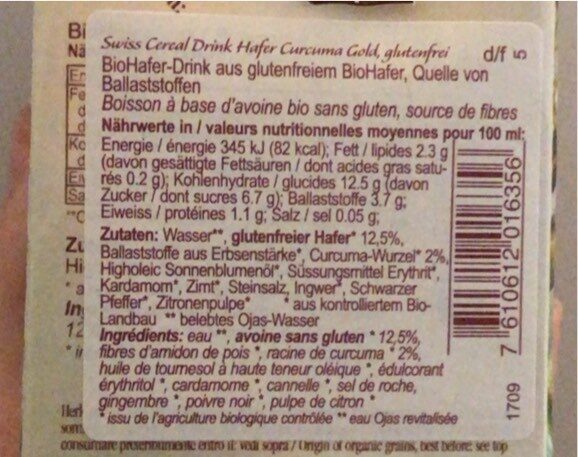 Swiss Cereal Drink - Valori nutrizionali - fr