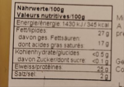 Raclette nature - Nutrition facts - fr